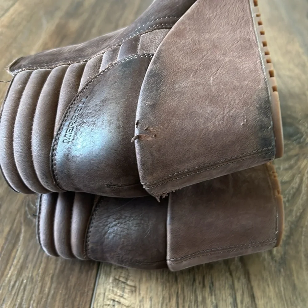 Merrell Tremblant Wedge Ankle Bluff Waterproof Leather Bootie Brown Size